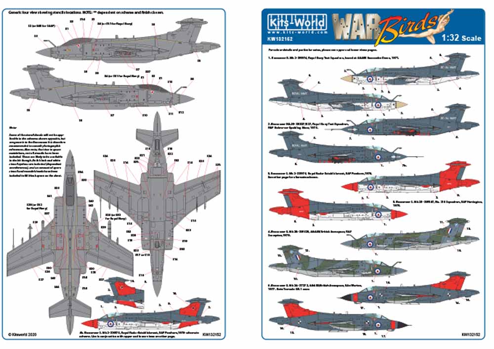 Kits World 132152 Aircraft Decals 1:32 Blackburn Buccaneers S Mk.2 Mk.2A Mk.2B T