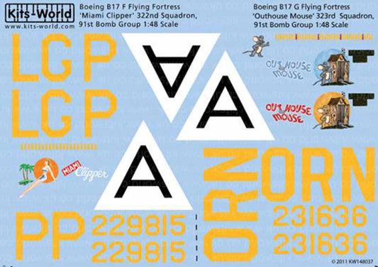 Kits World 148037 Aircraft Decals 1:48 Boeing B-17F/B-17G Flying Fortress 322nd