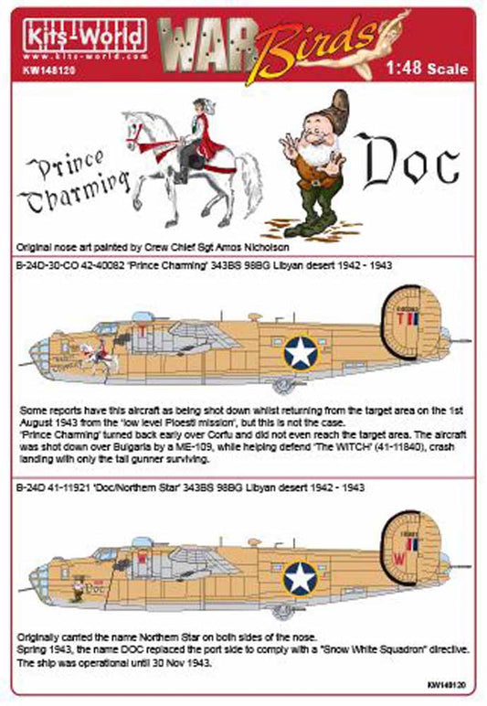 Kits World 148120 Aircraft Decals 1:48 Consolidated B-24D Liberator 343 BS 98 BG