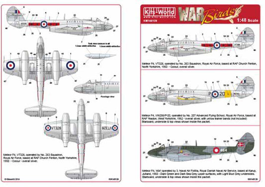 Kits World 148129 Aircraft Decals 1:48 Gloster Meteor F.4, VT328, operated by No