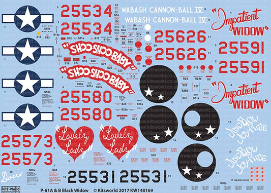 Kits World 148169 Aircraft Decals 1:48 Northrop P-61A-5 Black Widow, 42-5534 Sho