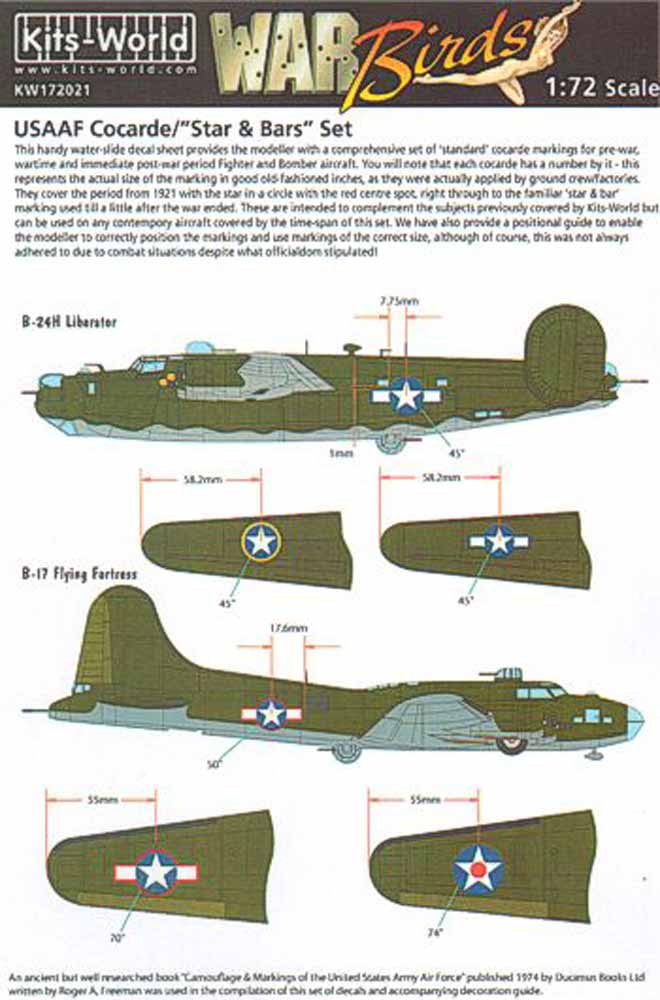 Kits World 172021 Aircraft Decals 1:72 Mixed Stars and Bars North-American P-51B