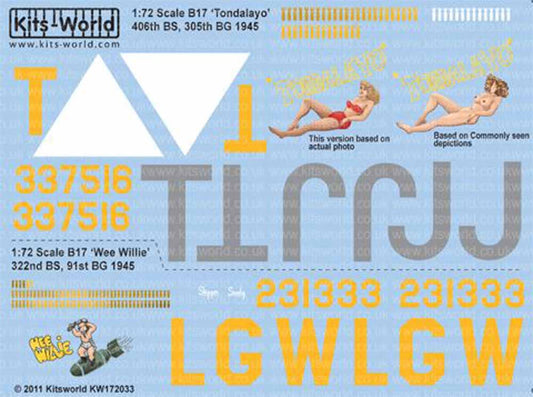 Kits World 172033 Aircraft Decals 1:72 Boeing B-17G Flying Fortress (2) 43-37516