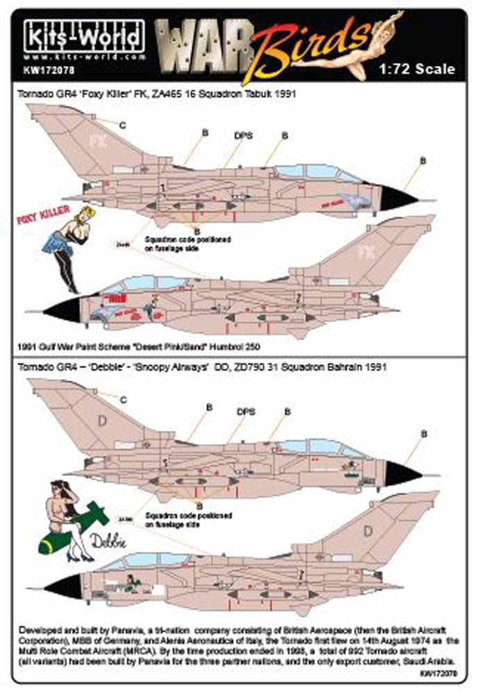 Kits World 172078 Aircraft Decals 1:72 Desert Storm Panavia Tornado GR.1B ''Foxy