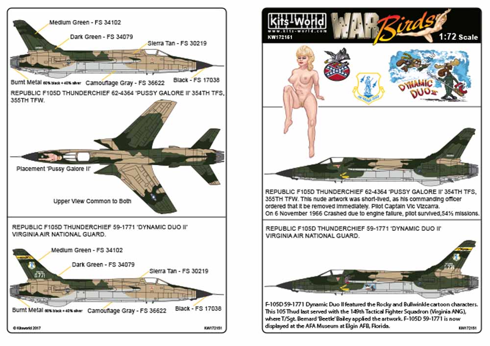 Kits World 172151 Aircraft Decals 1:72 REPUBLIC F-105D-RE-31 THUNDERCHIEF 62-436