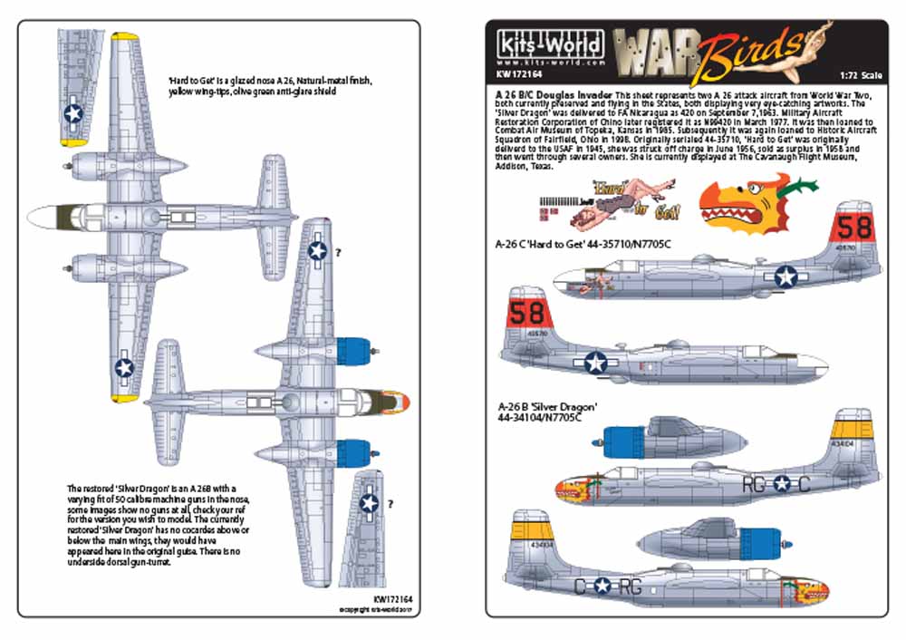 Kits World 172164 Aircraft Decals 1:72 Douglas A-26C Douglas invader 'Hard to Ge
