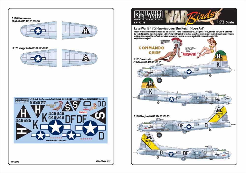 Kits World 172173 Aircraft Decals 1:72 Boeing B-17G Flying Fortress 'Commando Ch