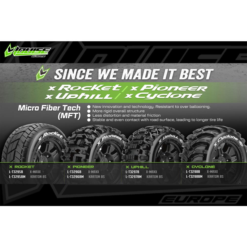 Louise RC MFT X-Uphill X-MAXX Mounted Sport Tyres, Black Wheel Pair L-T3297B
