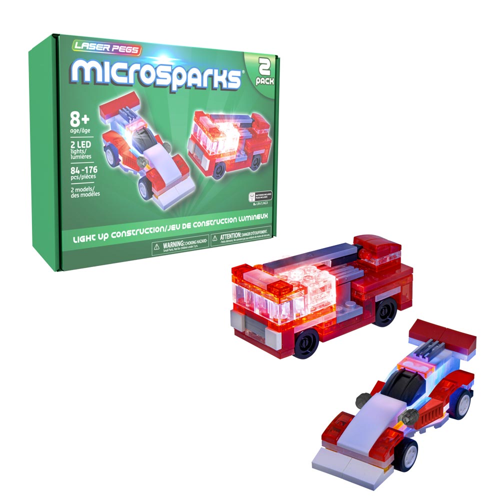 Laser Pegs Microsparks Vehicle 2-Pack Red Formula Car/Ladder Truck LAM02301
