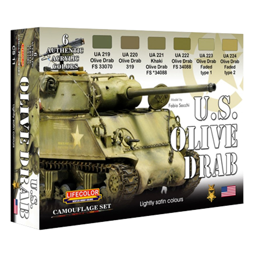 LifeColor US Olive Drab Camouflage Acrylic Paint Set (6x22ml) CS11