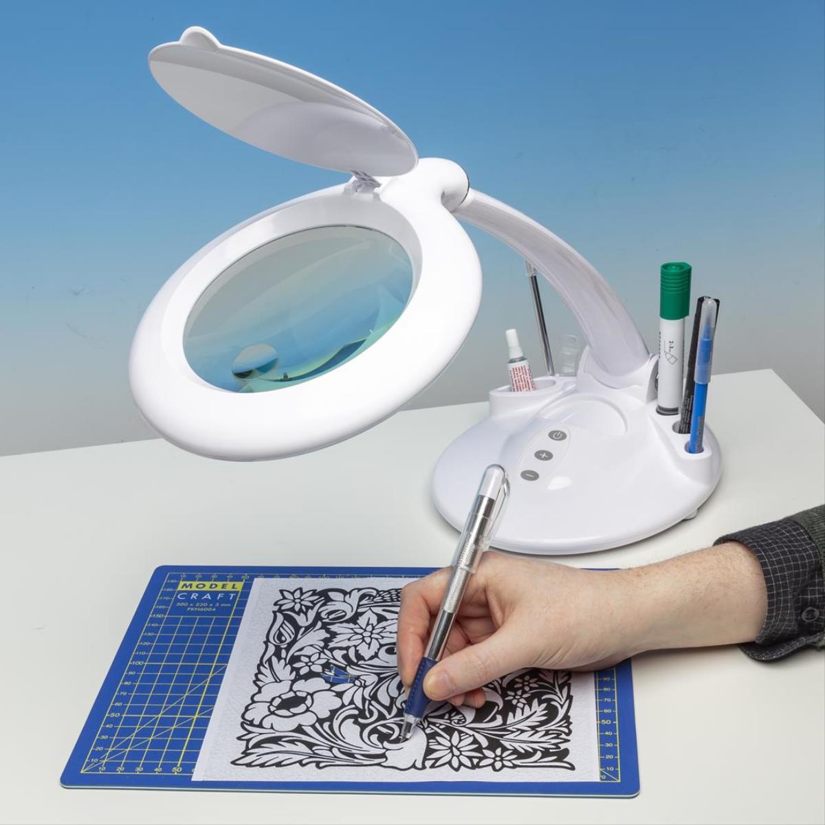 Lightcraft LED Magnifier Table Lamp with Organiser Base LC8098LED