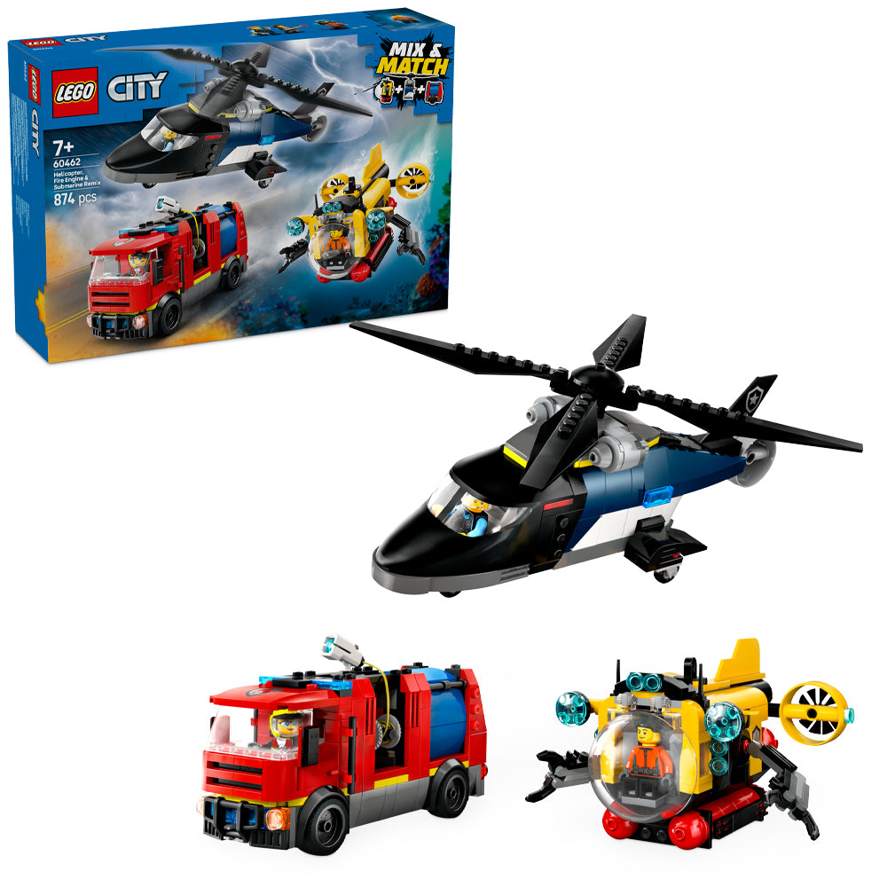 LEGO City 60462 Helicopter, Fire Engine & Submarine Remix Age 7+ 874pcs