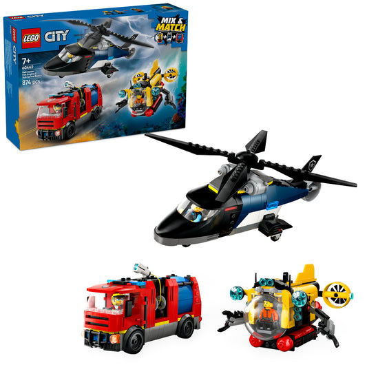 LEGO City 60462 Helicopter, Fire Engine & Submarine Remix Age 7+ 874pcs