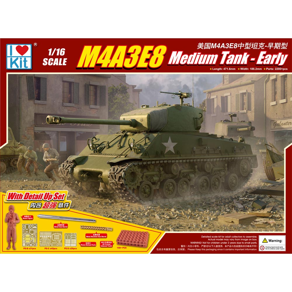 I Love Kit 61619 M4A3E8 Sherman Medium Tank Early 1:16 Plastic Model Kit