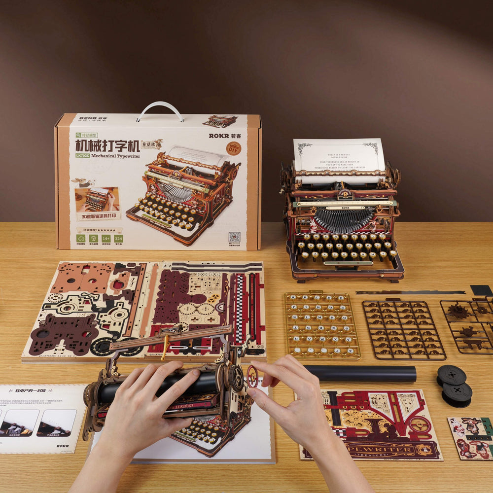 ROKR Mechanical Typewriter 3D Wooden Puzzle Model Kit LK703C (Magic Version)