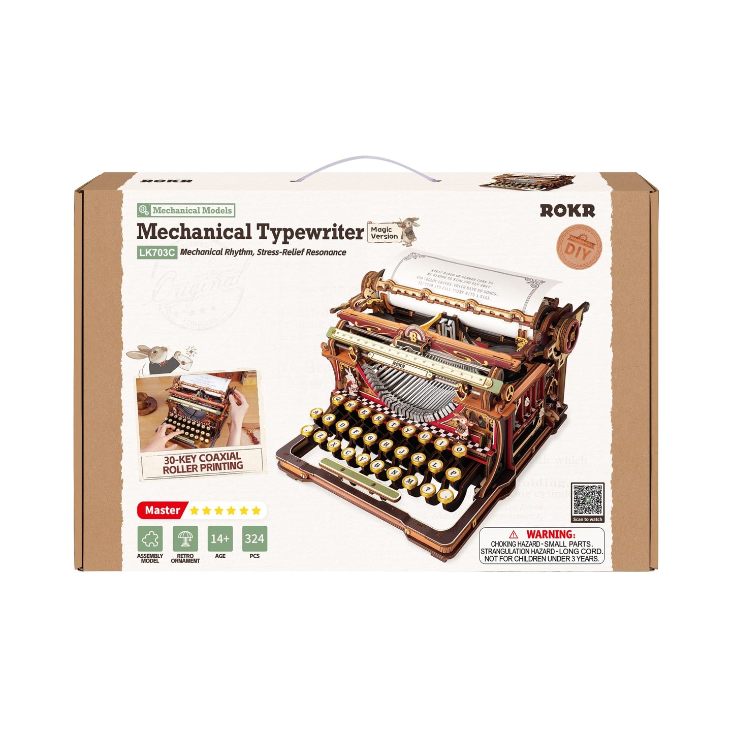 ROKR Mechanical Typewriter 3D Wooden Puzzle Model Kit LK703C (Magic Version)