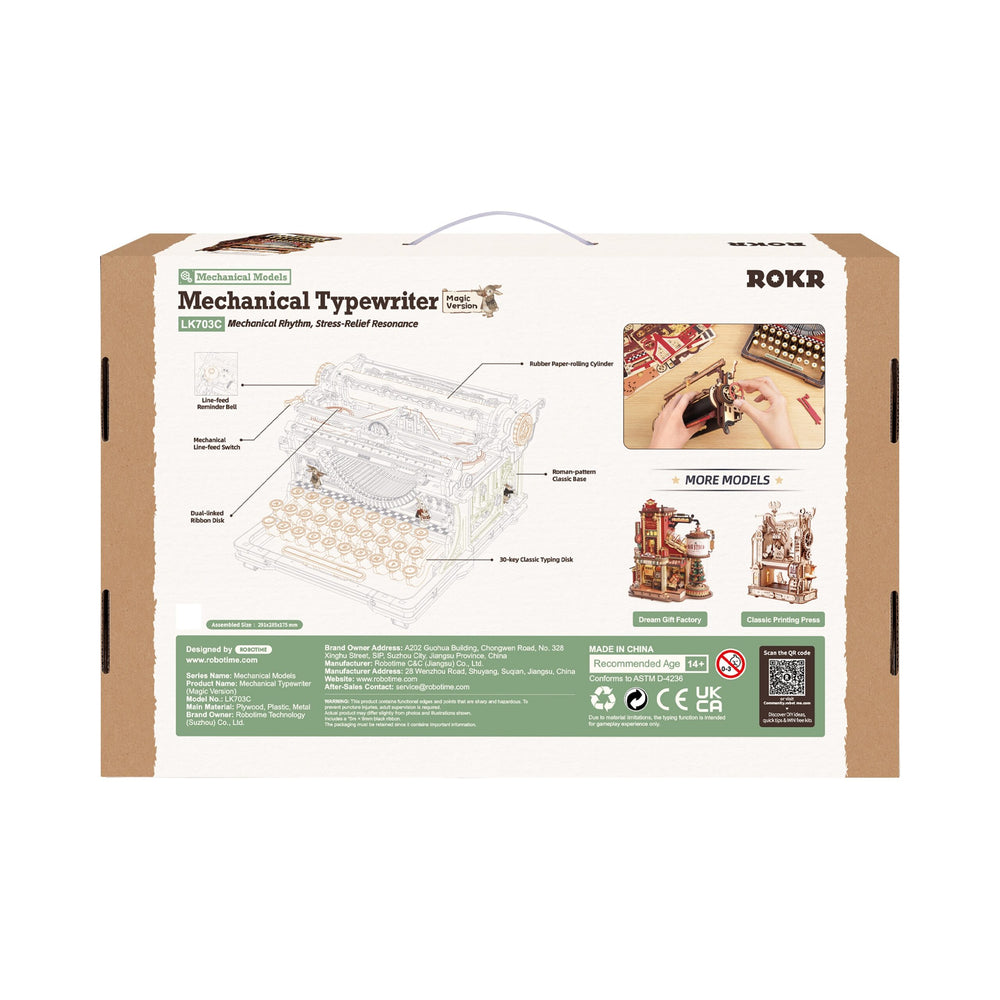 ROKR Mechanical Typewriter 3D Wooden Puzzle Model Kit LK703C (Magic Version)