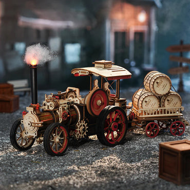 ROKR Steam Engine Mechanical 3D Wooden Model Kit (Battery Powered) LKA01
