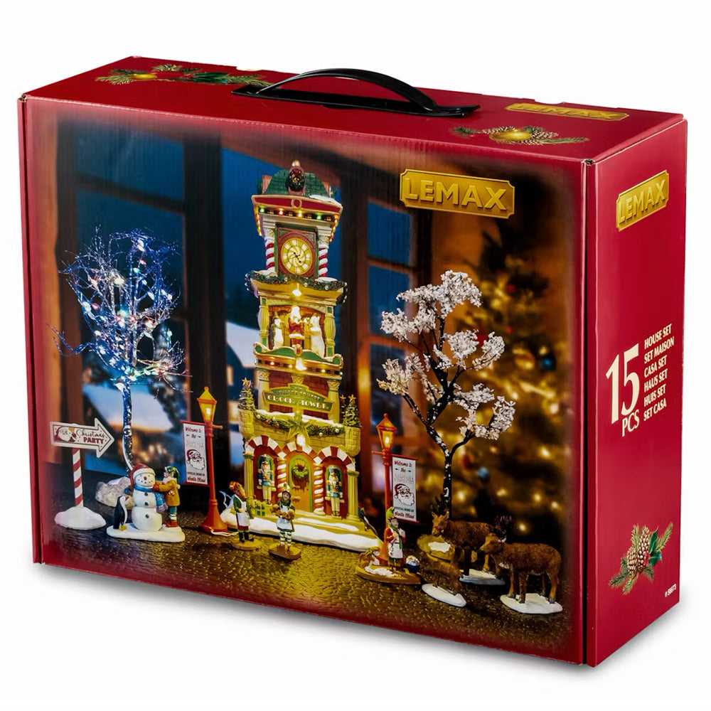 Lemax The Village Square Clock Tower Santa's Wonderland Starter Set 56673