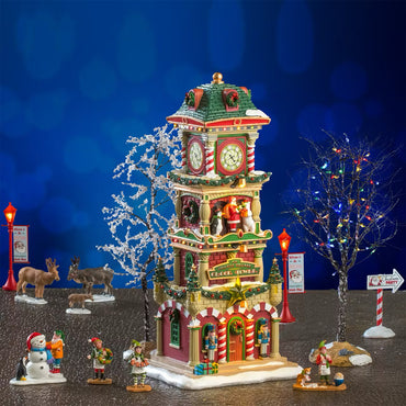 Lemax The Village Square Clock Tower Santa's Wonderland Starter Set 56673