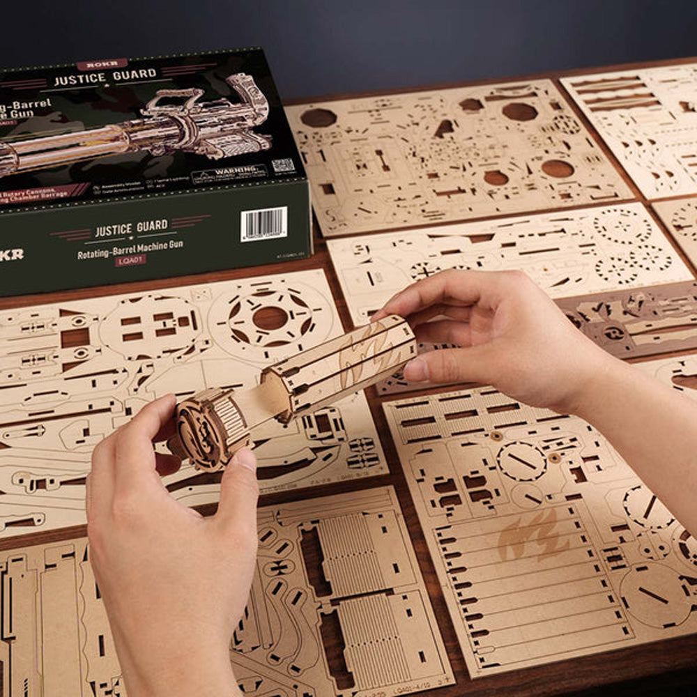 ROKR Minigun Rotating-Barrel Mechanical Wooden Puzzle Model Kit LQA01