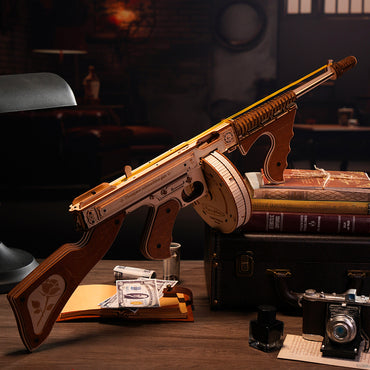 ROBOTIME ROKR Thompson Submachine Rubber Band Gun Wooden Model Kit LQB01