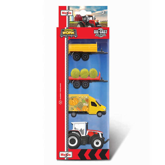Maisto Mini Working Machines 4-Pack w/Massey Ferguson Tractor Diecast Toys 12563M