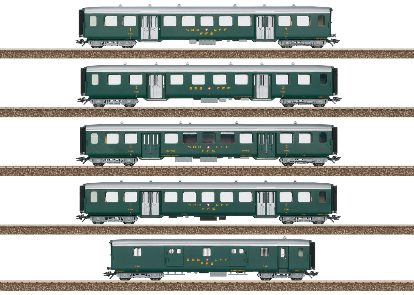 Trix 23134  SBB Lightweight Steel Coach Set (5) III HO