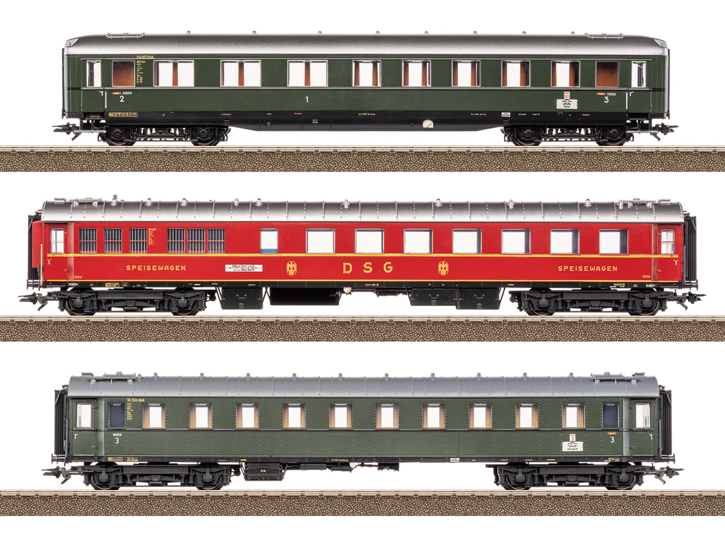Trix M23623 DB D74 Hamburg Altona-Basel Coach Set 2 (3) III HO Gauge
