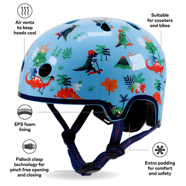 Micro Dinosaur Deluxe Printed Helmet Medium 55-58cm for Scooters & Bikes