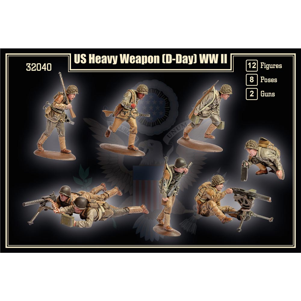 Mars 32040 U.S. Heavy Weapons D-Day WWII 12 Figures/8 Poses 1:32 Model Kit
