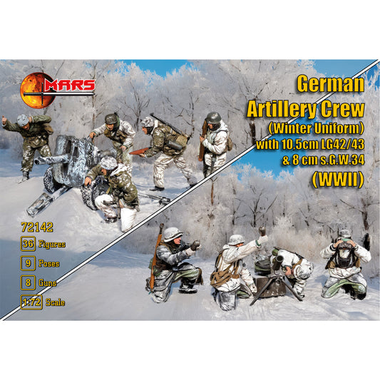 Mars 72142 German Artillery Crew w/10.5cm & 8cm Weapons 1:72 Model Kit