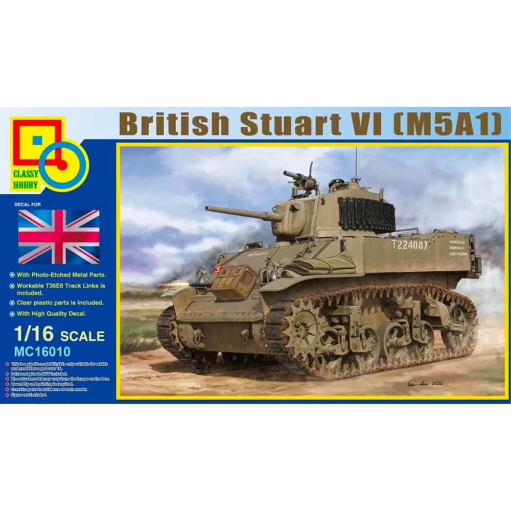Classy Hobby MC16010 British Stuart VI M5A1 Tank 1:16 Plastic Model Kit