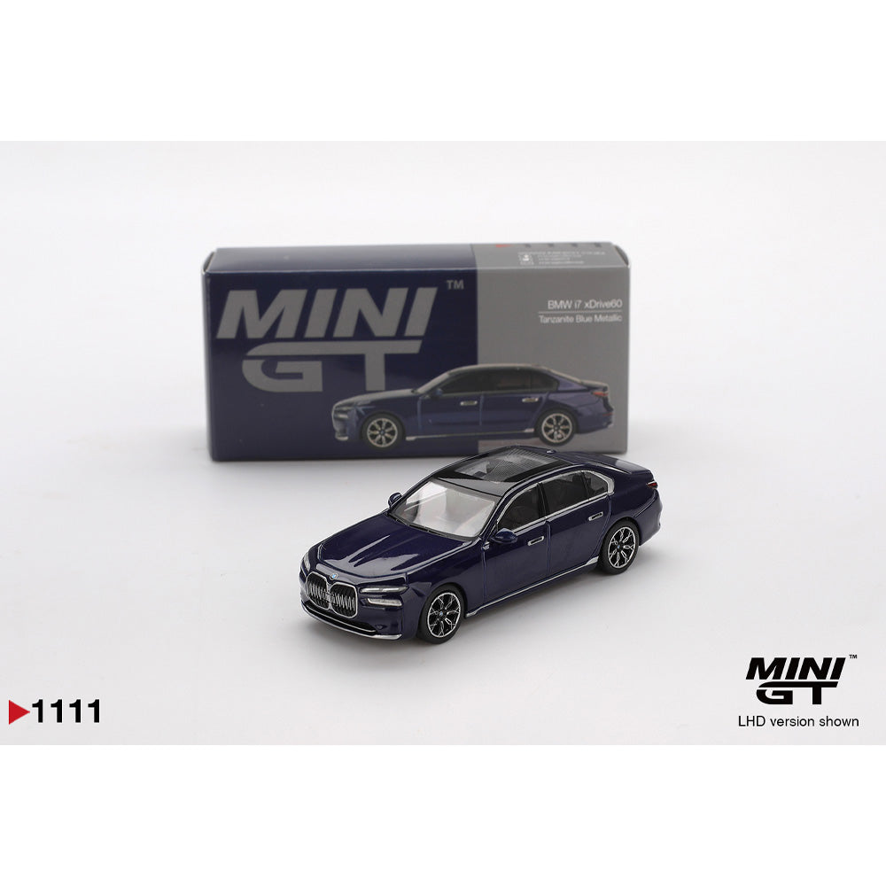 MiniGT BMW i7 xDrive60 Tanzanite Blue Metallic 1:64 Diecast Car 1111