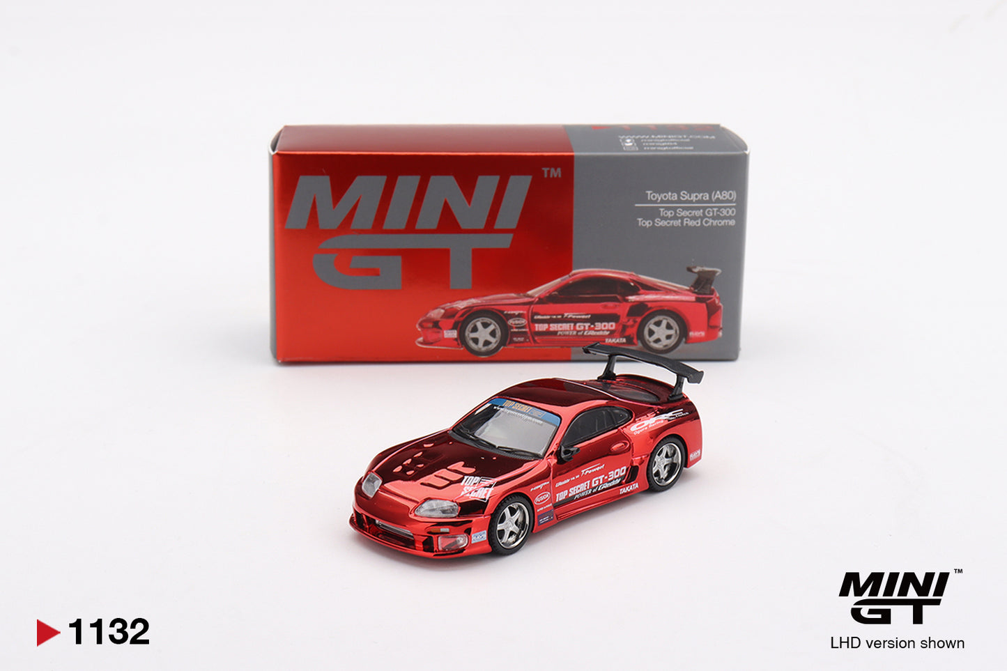 MiniGT Toyota Supre (A80) Top Secret GT-300 Red Chr 1:64 Diecast Car 1132-R