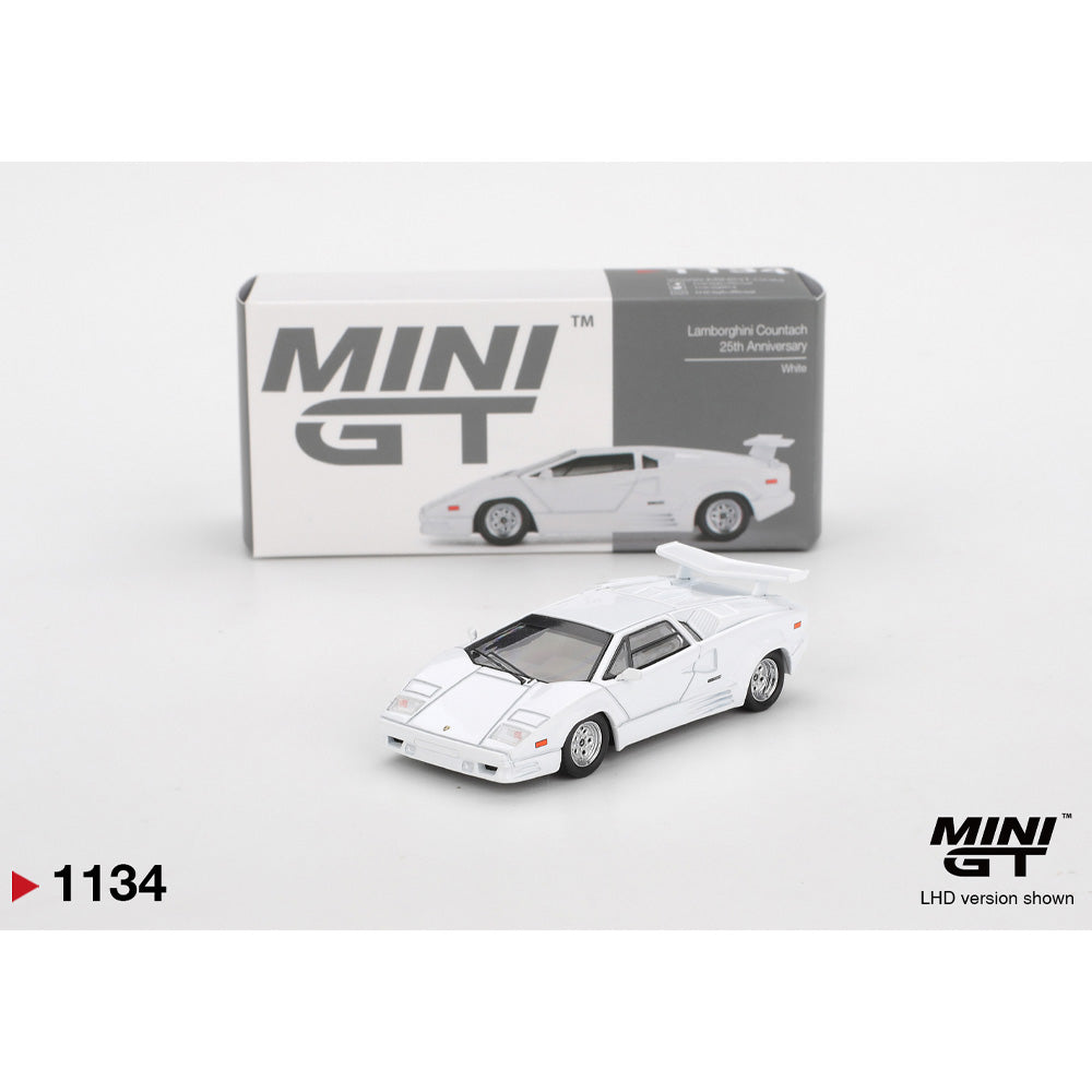 MiniGT Lamborghini Countach 25th Anniversary White 1:64 Diecast Car 1134