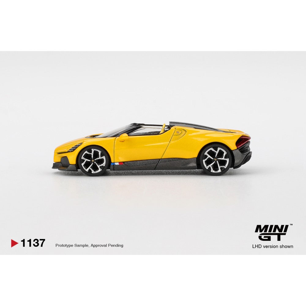 MiniGT Bugatti W16 Mistral Yellow (LHD) 1:64 Diecast Car 1137-L