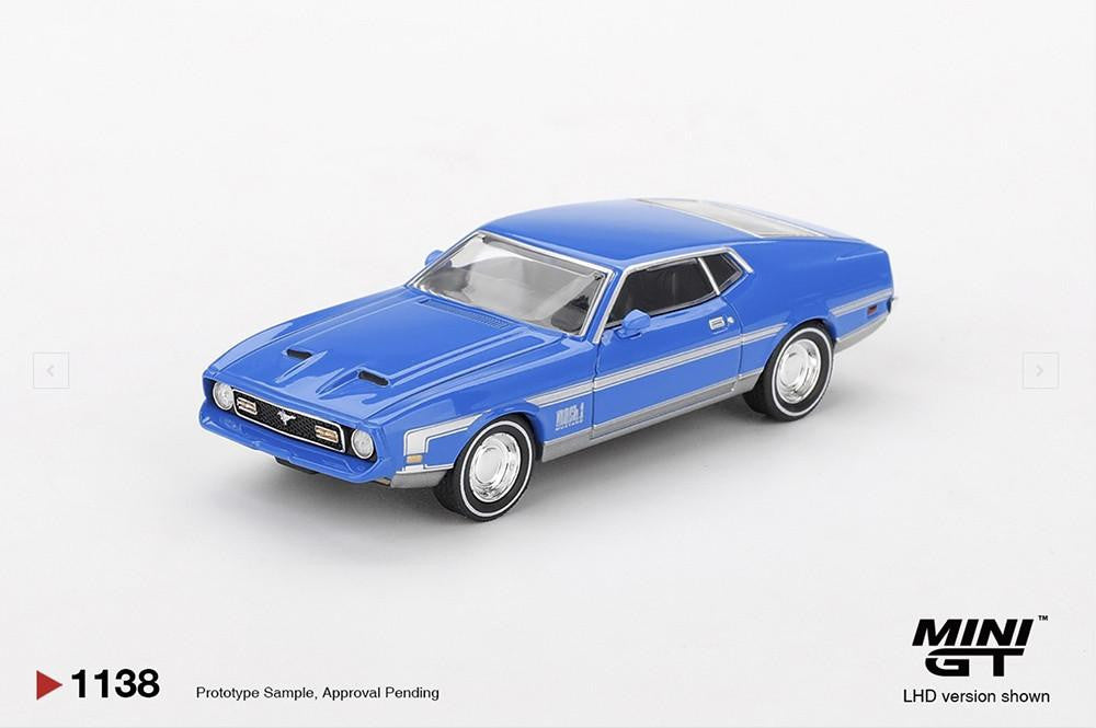 MiniGT Ford Mustang Mach 1 Grabber Blue (LHD) 1:64 Diecast Car 1138