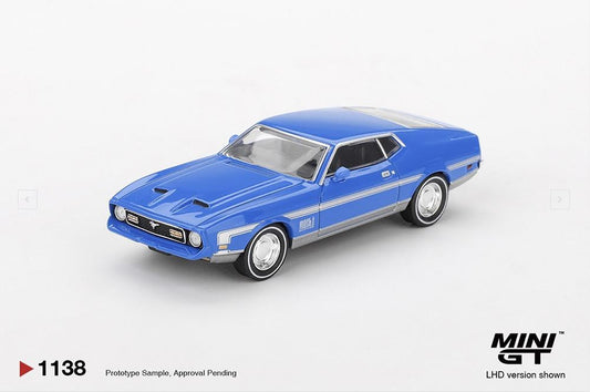 MiniGT Ford Mustang Mach 1 Grabber Blue (LHD) 1:64 Diecast Car 1138