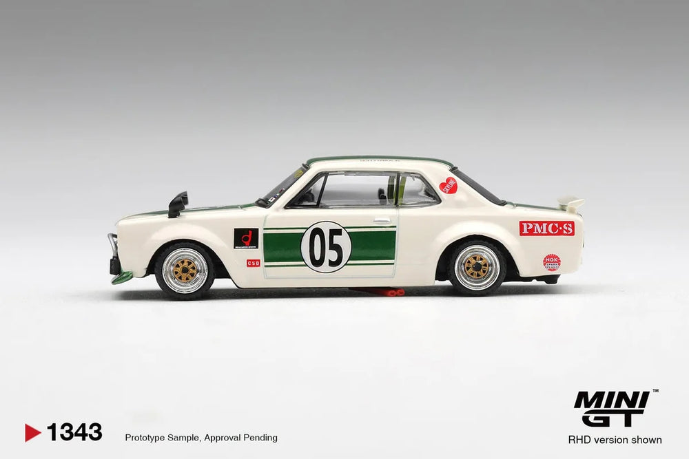 MiniGT Nissan Skyline LB-Works Hakosuka White/Green (RHD) 1:64 Diecast 1343-R