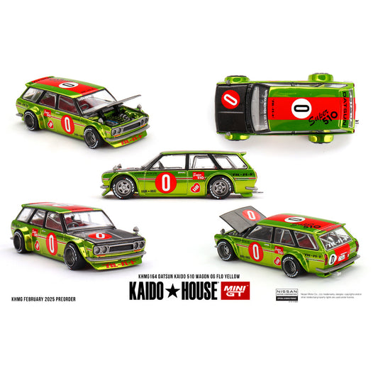 MiniGT KAIDO Datsun 510 Wagon OG Flo Yellow 1:64 Diecast Car 164