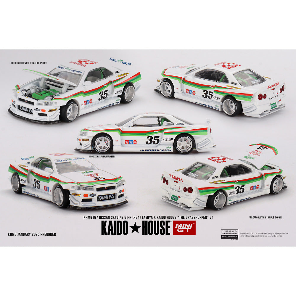 MiniGT Kaido House x Tamiya Grasshopper Nissan Skyline GT-R (R34) 1:64 Diecast