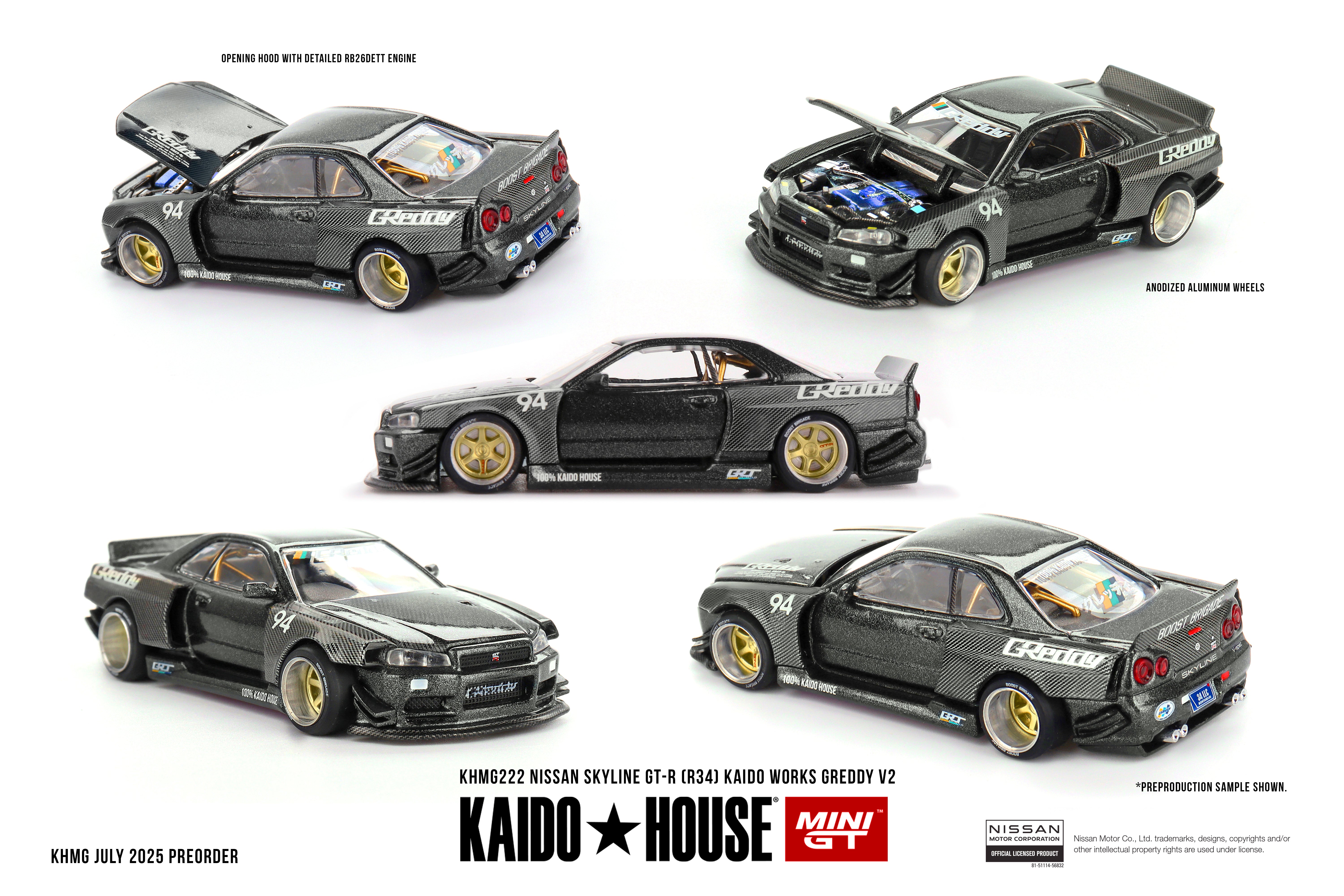 MiniGT Nissan Skyline GT-R (R34) Kaido Works Greddy V2 1:64 Car