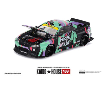 MiniGT Nissan Skyline GT-R R34 Kaido Works (V2 Aero) HKS 1:64 Car KHMG280