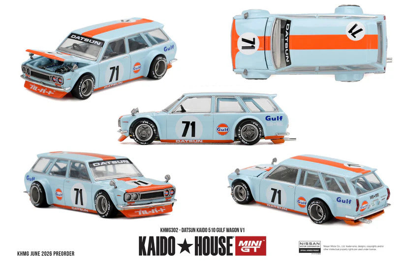 MiniGT Kadio House Datsun Kaido 510 Gulf Wagon V1 1:64 Diecast Car KHMG302