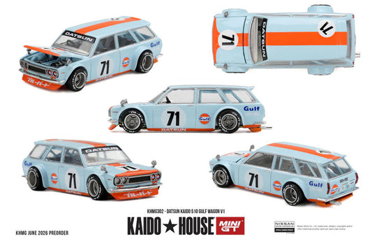 MiniGT Kadio House Datsun Kaido 510 Gulf Wagon V1 1:64 Diecast Car KHMG302