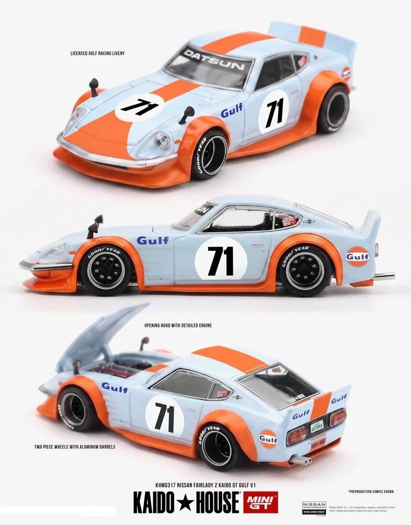 MiniGT Nissan Fairlady Z Kaido GT Gulf V1 1:64 Diecast Model MGTKHMG317