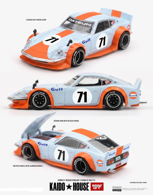 MiniGT Nissan Fairlady Z Kaido GT Gulf V1 1:64 Diecast Model MGTKHMG317