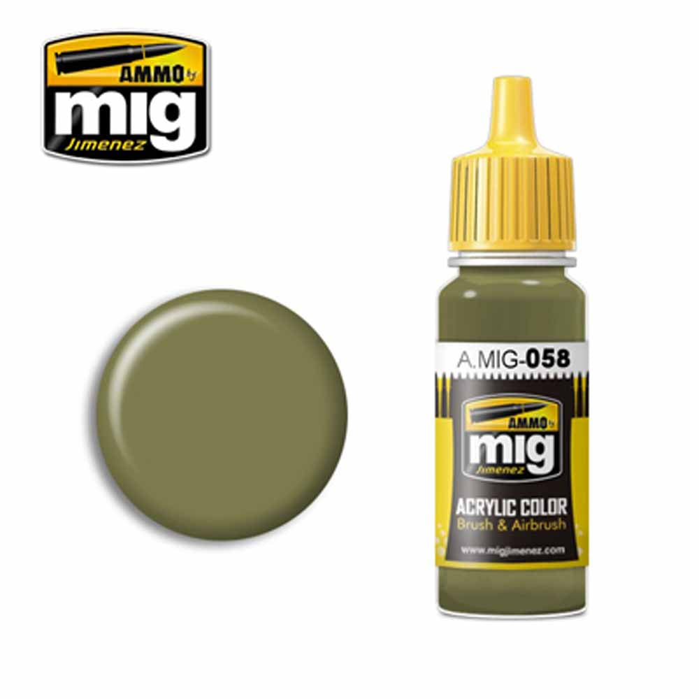 Ammo by MIG Light Green Khaki Acrylic waterbased colour 17ml A.MIG-058