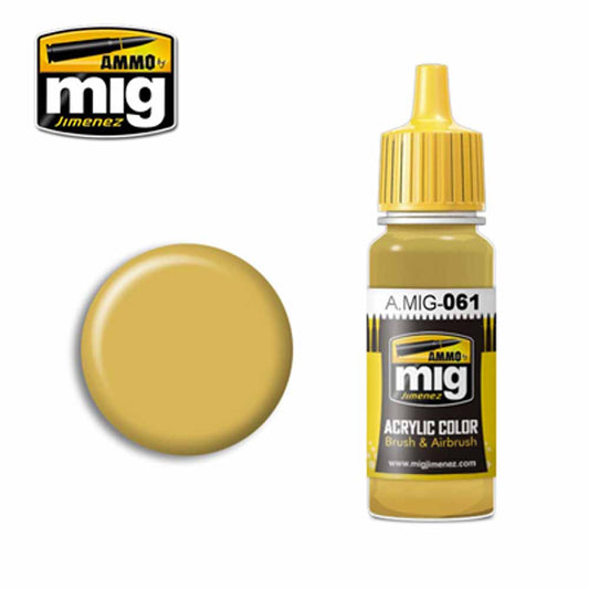 Ammo by MIG Warm Sand Yellow Acrylic waterbased colour 17ml A.MIG-061